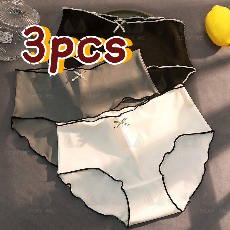 [M-XL] Calcinha Japonesa de 3 Peças Grandes Sem Costura de Algodão Respirável Meninas de Cintura Média