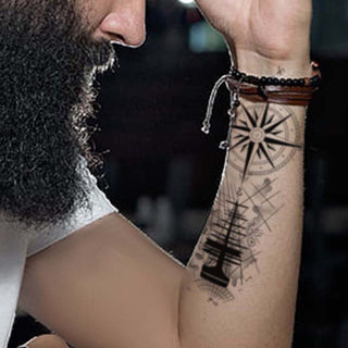 15 dias de longa duração Bússola colorida de 15 dias Padrão de Navio Pirata Tattoo Sticker