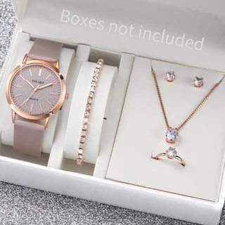 Relógio de Quartzo Fashion Frosted Dial Ladies Belt + Conjunto de Jóias de Diamante