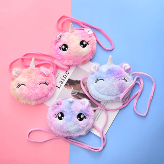 Saco De Ombro Fofo Unicórnio Para Crianças Pelúcia Rosa Corpo Cruzado Mini Carteira Zero