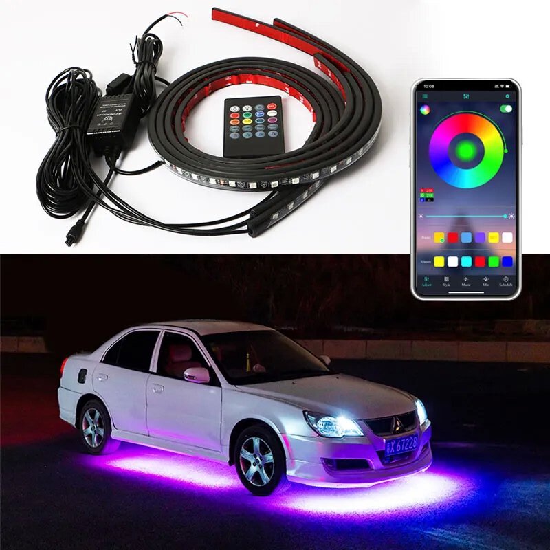 Chassi Do Carro Luzes Decorativas De Faixa À Prova D'água De Néon Automotivas De Controle Remoto RGB Acessórios Para Carros Com Lâmpadas Atmosféricas