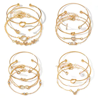 Bracelete Aberta com Diamante Borboleta Duplo Estilo Boêmio Conjunto de 4 peças Jóias Vários Estilos