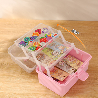 Caixa Pequena de Três Camadas Pequena de Armazenamento Dobrável de Três Camadas Caixa Espessada de Medicamentos Portáteis para Alunos Papelaria Diversos Autocolante de Mesa