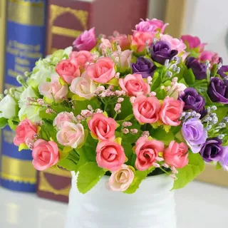 Rosa Artificial 21 Cabeças Diamante 7 Garfos Pequeno Botão De Flor Falsa De Seda Casa Sala De Estar Decoração Varanda Ar
