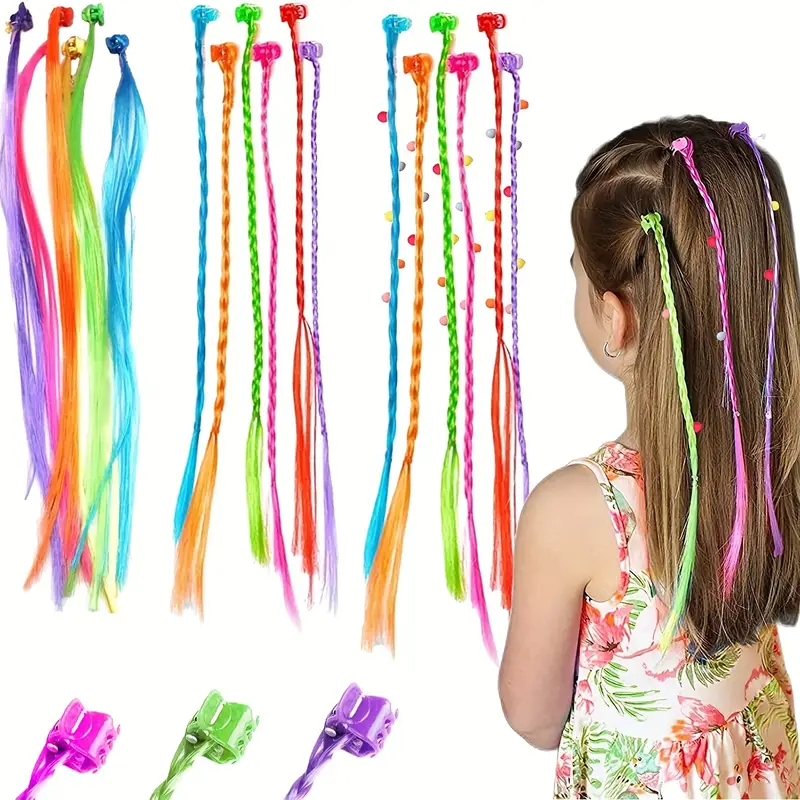 18 Peças Crianças Extensão de Cabelo Colorido e Clipes de Cabelo, Acessórios de Modelagem de Cabelo Acessórios de Cabelo Infantil para Meninas de Dez Anos Extensão de Trança de Cabelo