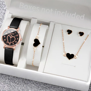 Relógio de Quartzo Fashion Love Dial Ladies Watch Relógio Casual Belt + Conjunto de Jóias do Amor