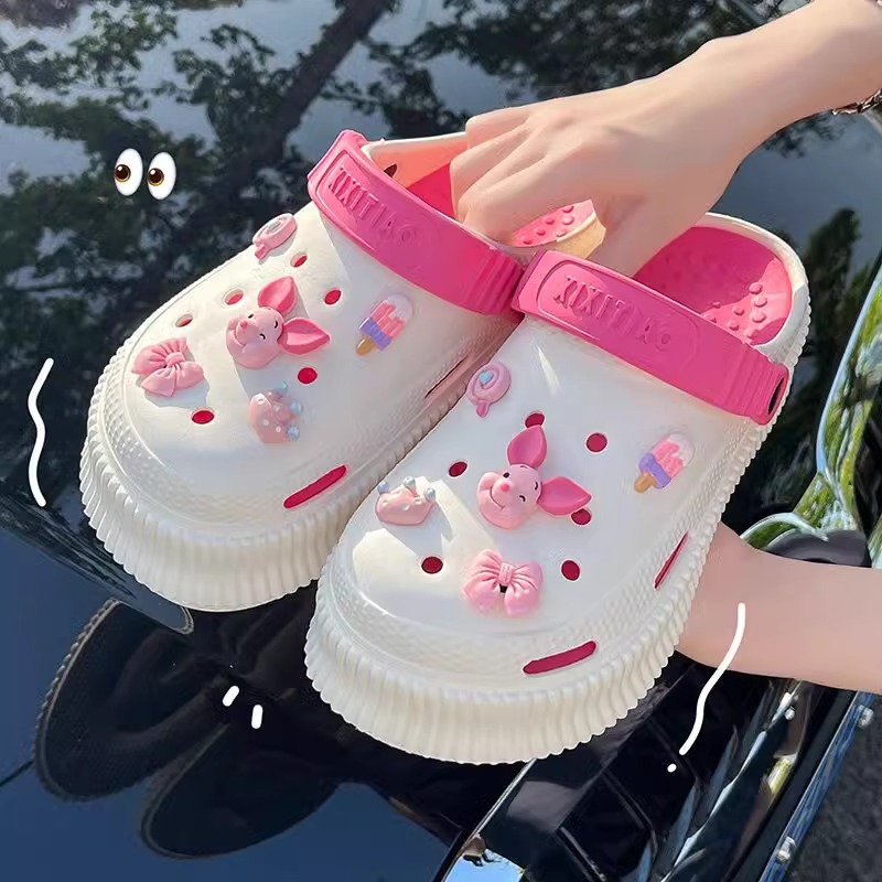 Imagem do produto Sapatos de Buraco Femininos de Verão 2023 Novo Estilo Aumento da Espessura da Praia Anti-Derrapante Sentimento de Merda Baotou Chinelos de Verão Femininos na loja Shopee