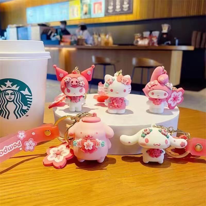 Chaveiro Flor De Cerejeira Rosa Sanrio Porta-Chaves Cão De Orelha Grande Katie Cat Kuromi Pendant Car Key Acessórios Pequeno Presente