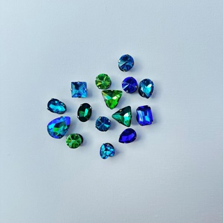 15pcs Blue Green Rhinestone Hole Shoes Beach Bag Decorações de praia