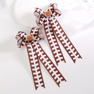 2Pcs Clipes De Rugby Hair Bows Para Crianças Boutique De Acessórios De Baseball Esportivo Marrom Cabelos