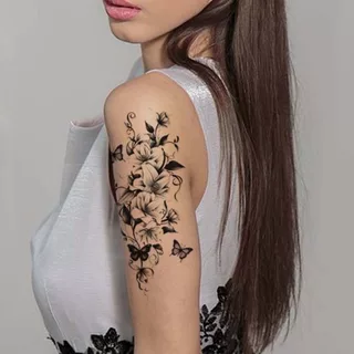 Adesivo de tatuagem temporário simulado não reflexivo com padrão de lótus borboleta