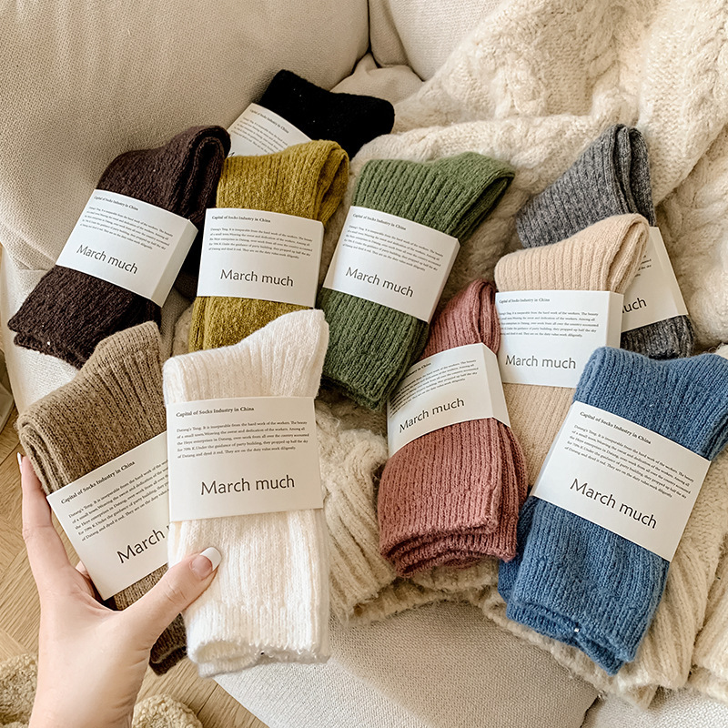 Meias Coreanas Senhoras Meias de Lã Quente Espessadas Cor Sólida