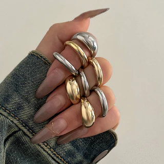 8 Pcs Chunky Open Round Smooth Surface Rings Set for Women Trendy Gold Color E Silver Anéis Mistos De Dedo Acessórios Na Mão 2024 Fashion Jewelry Presentes Femininos