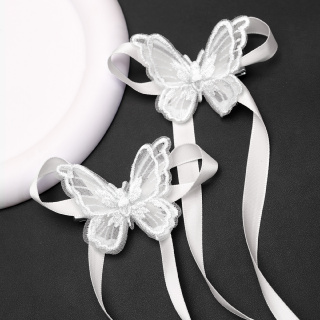 2Pcs Clipes De Cabelo De Laço Doce Com Acessórios Borboleta De Rabo Longo