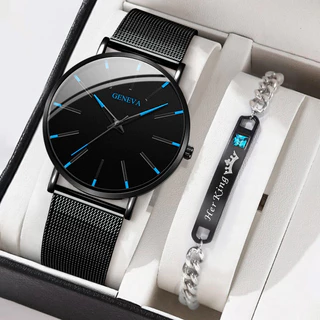 Relógio de Genebra Moda Masculina de Genebra Malha Ultra Fina com Pulseira de Quartzo +Crown (sem Caixa)