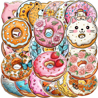 52 Unid . Adesivos Com Padrão Exclusivo De Donut , Engraçados Sortidos Criativos De Vinil Para Desenhos Animados À Prova D