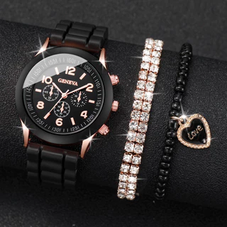 Relógio de Genebra Relógio de Moda Senhoras Pulseira de Silicone Pulseira de Quartzo Pulseira de Coração de Diamante
