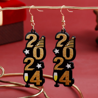 2024 Feliz Ano Novo Brincos Pingentes Brincos Acrílicos Trendy Ladies Earrings
