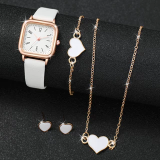 Relógio de Moda Senhoras Relógio de Moda Quadrado Pequeno Discador Cinto de Senhoras Pulseira de Quartzo Pulseira de Amor Conjunto de Jóias