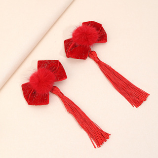 2Pcs Clipes De Veludo De Cor Sólida Com Borlas De Cauda Longa Pompom Headwear