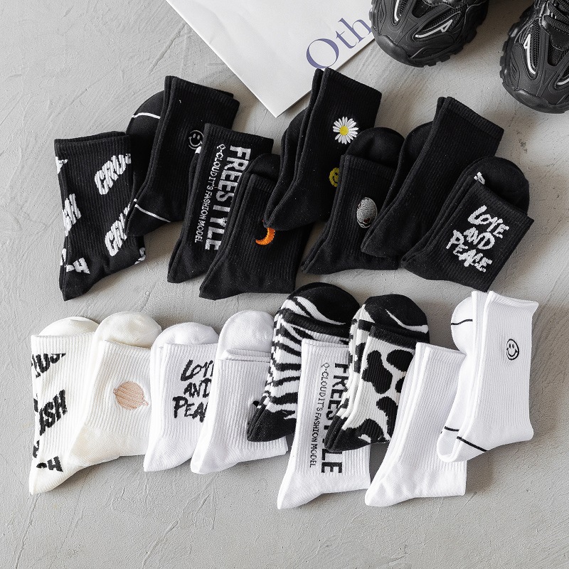 Meias de Algodão Branco Preto e Branco Trendy exclusivo