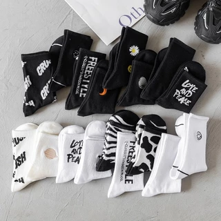 Meias de Algodão Branco Preto e Branco Trendy exclusivo