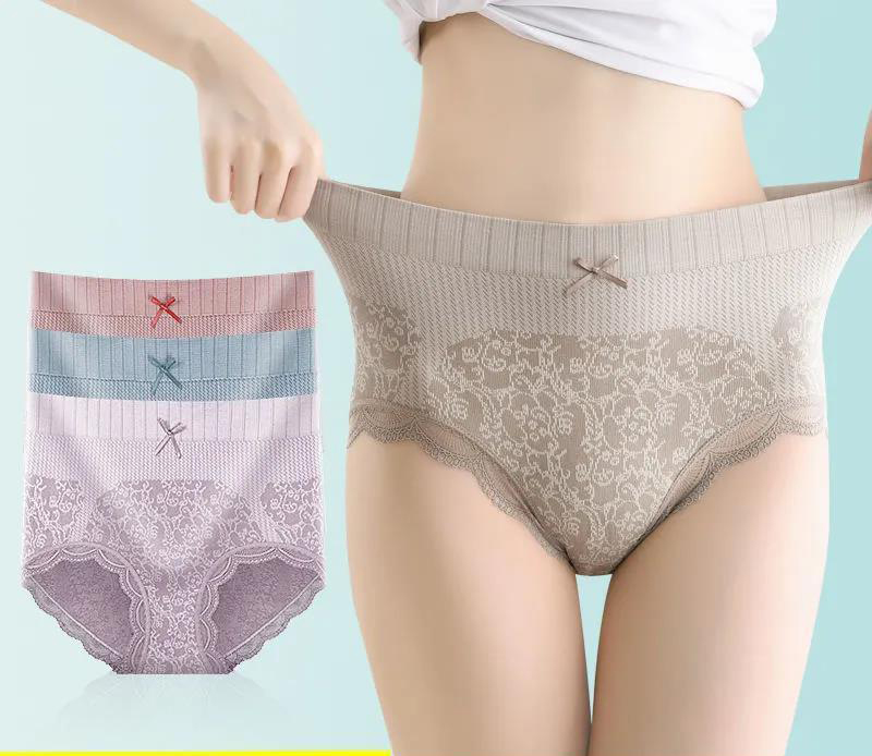 Calcinha De Algodão Massagem Sem Costura Esticada Respirável Cintura Média Conforto Do Quadril Senhora S-XL