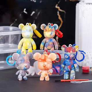 Urso Fluido DIY Chaveiro Violento Dia Das Crianças Artesanal Criativo Graffiti Resina Plástico Bookbag Pingente