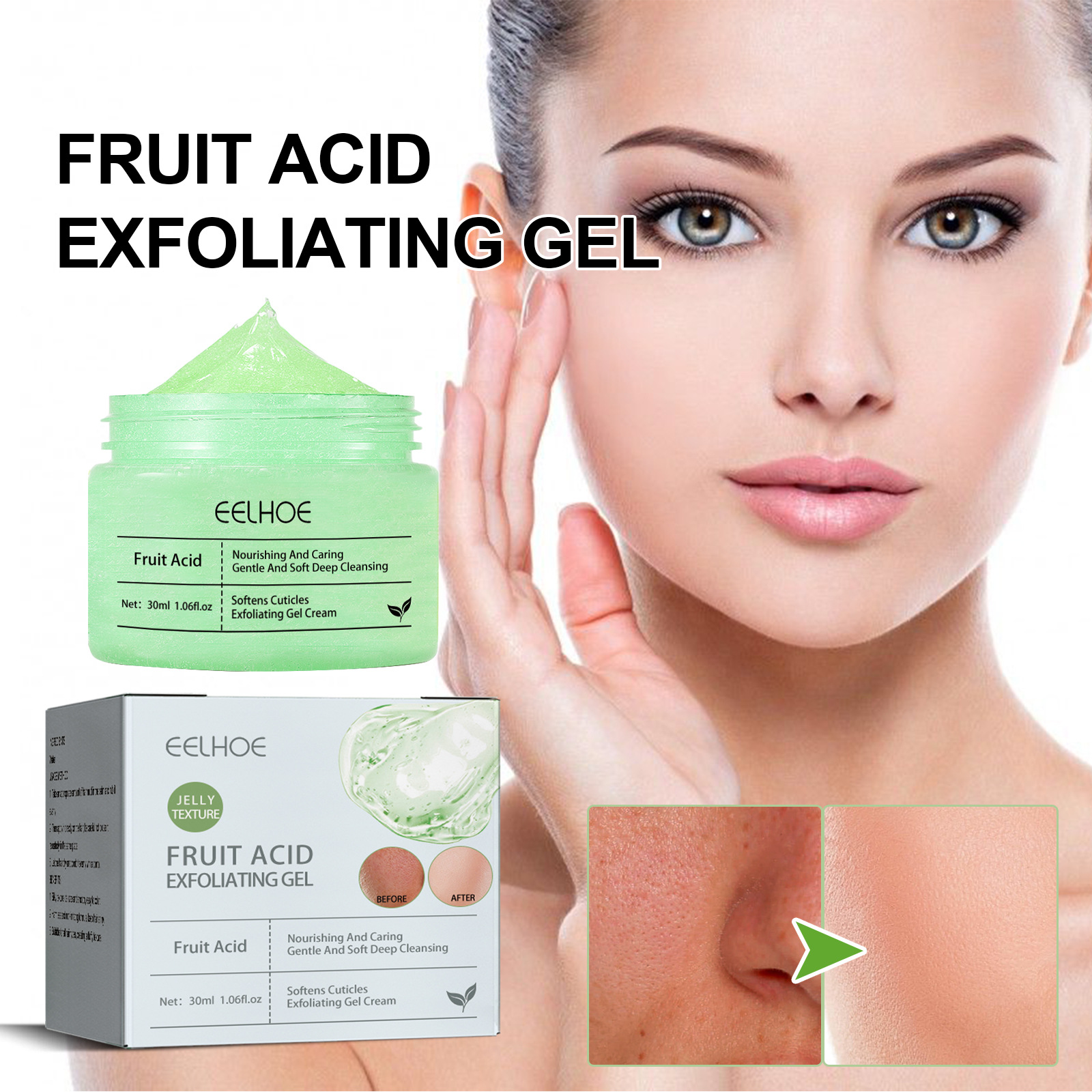 Gel Esfoliante Facial Ácido Frutal Gel Esfoliante Facial Limpeza Profunda Poros Blackheads Acne Branqueamento da Pele