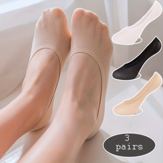 3 Pares Meias Invisíveis de Cor Sólida Meias de Tornozelo Femininas e Meias de Tornozelo Confortáveis e Respiráveis