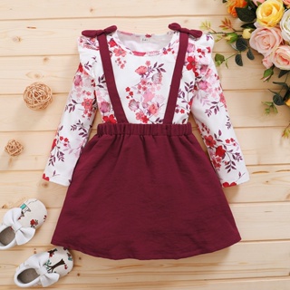 Roupas Para Meninas 1-6 Anos Festa De Aniversário Ramadan Floral Manga Longa Top + Saia De Correia 2PCS Roupa De Ano Novo Toddler