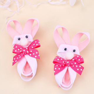2Pcs Adoráveis Clipes De Cabelo Em Forma De Coelho Com Laço De Ponto Para Crianças