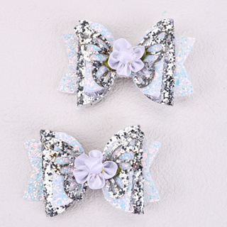 2Pcs Flaring Sequin Bowknot Clipes De Cabelo Com Padrão Borboleta Grampos Floral