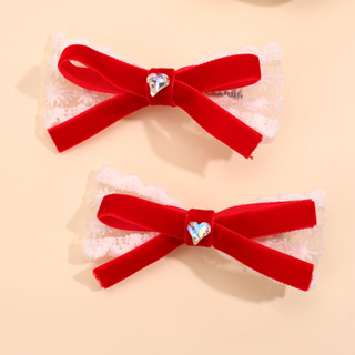 2Pcs Duas Camadas Clipes De Cabelo Bowknot Com Grampos De Veludo Elegante Rhinestone