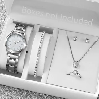 Relógio de Moda Senhoras Faixa de Aço de Discagem Pequena Faixa de Aço de Quartzo Conjunto de Jóias de Diamante