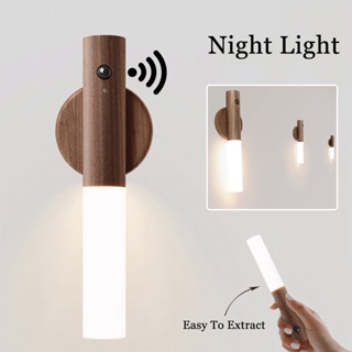 Luz De Presença Automática LED Noturna Magnética De Madeira Sensor De Movimento Inteligente Multifuncional USB Recarregável TYPE-C Sem Fio Luzes De Parede Do Armário Guarda-Roupa Cabeceira Dormitório