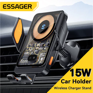 Essager 15W Suporte Para Telefone Carro Carregador Sem Fio Abertura E Fechamento Automático 360 ° Rotação Livre