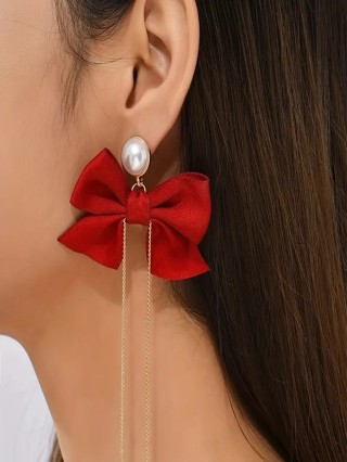 2 Brincos de Ano Novo Bow Tassel Earrings Festa de Férias para Senhoras