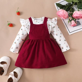 Conjunto De Roupas Para Meninas Toddler Baby Girl 0-18 Meses NewYear Ruffle Flower Long Sleeves Bodysuit + Saia De Fita De Veludo Vermelho 2PCS Moda Infantil Menina Diária Fantasias De Festa De Aniversário