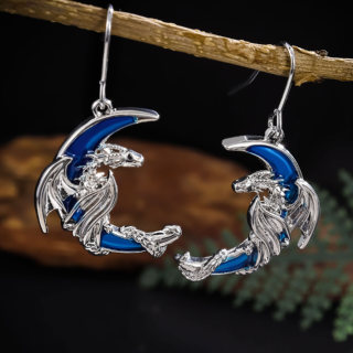 1Pair Retro Moda Dragão Pingente animal Brincos Lua Azul punk hip-hop Senhora Jóias Presente