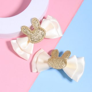 2Pcs Duplas Camadas Bowknot Hairpins Com Lantejoulas Douradas Rabbit Headwear Simples