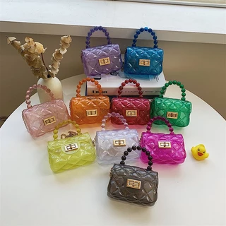 Mini bolsa de corrente infantil gelatinosa transparente para meninas