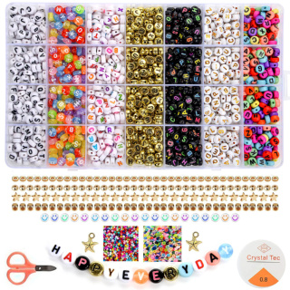 28 Grades 7 Cores Pulseira com Contas Mistas de Letras Pulseira com Contas Acrílicas para Iniciantes Conjunto de Contas Acrílicas para Iniciantes Jóias com Contas Acrílicas para Fazer Bricolage