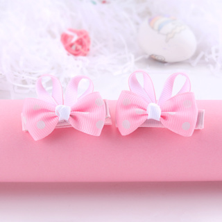 2Pcs Grosgrain Ribbon Dot Bowknot Hairpins Orelhas De Coelho Feitas À Mão Clipes De Cabelo
