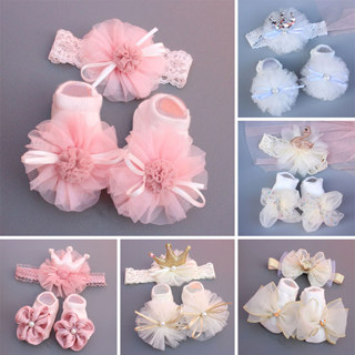 2 Pcs/Set Meias De Fita De Cabeça De Bebê Conjunto De Laço Cabelo Recém-Nascido Curta Coroa Infantil Toddler
