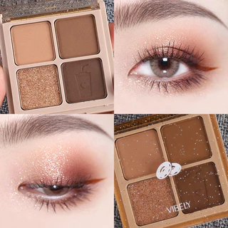 Paleta de sombras com Glitter pérola de quatro grades, quatro cores, fosca, à prova d