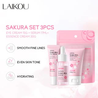 Sakura Skin Care Conjunto de 3 peças Conjunto Facial Creme Facial Creme para os olhos Essência Cuidados com a pele