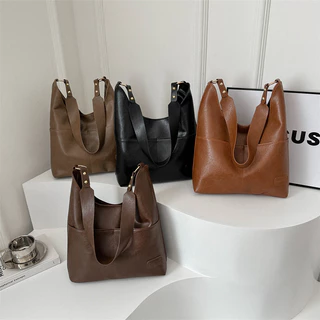 Moda Sólida Cor Um Ombro Retro Saco Tote de Grande Capacidade