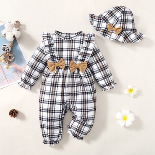 Recém-Nascido Baby Girl Romper 1-18 Meses Roupa De Menina Toddler Manga Comprida Jumpsuit + Hat 2PCS Casual Outfit