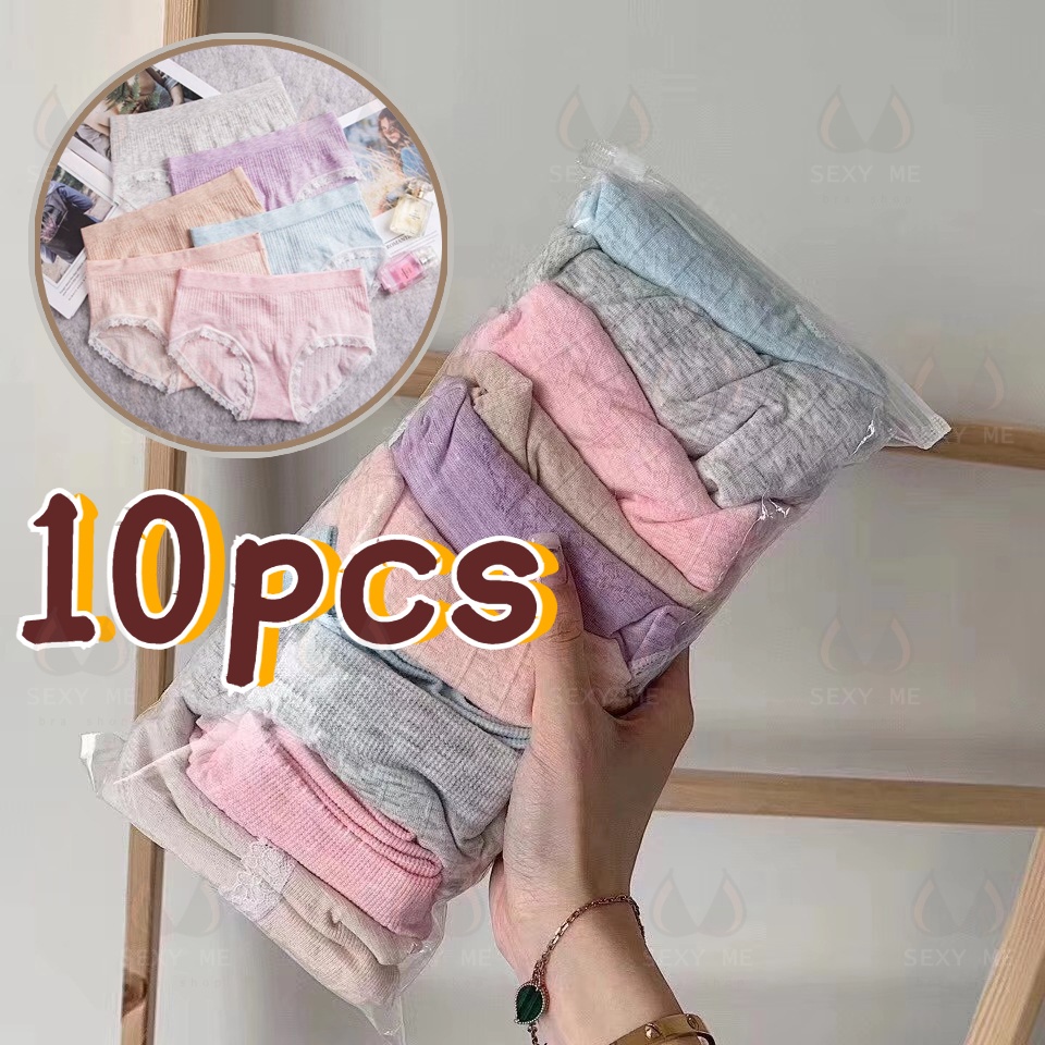 Calcinha de Algodão Colorido 10 Peças Meninas Cintura Média Plus Calcinha de Algodão Puro Renda Fina Sem Costura